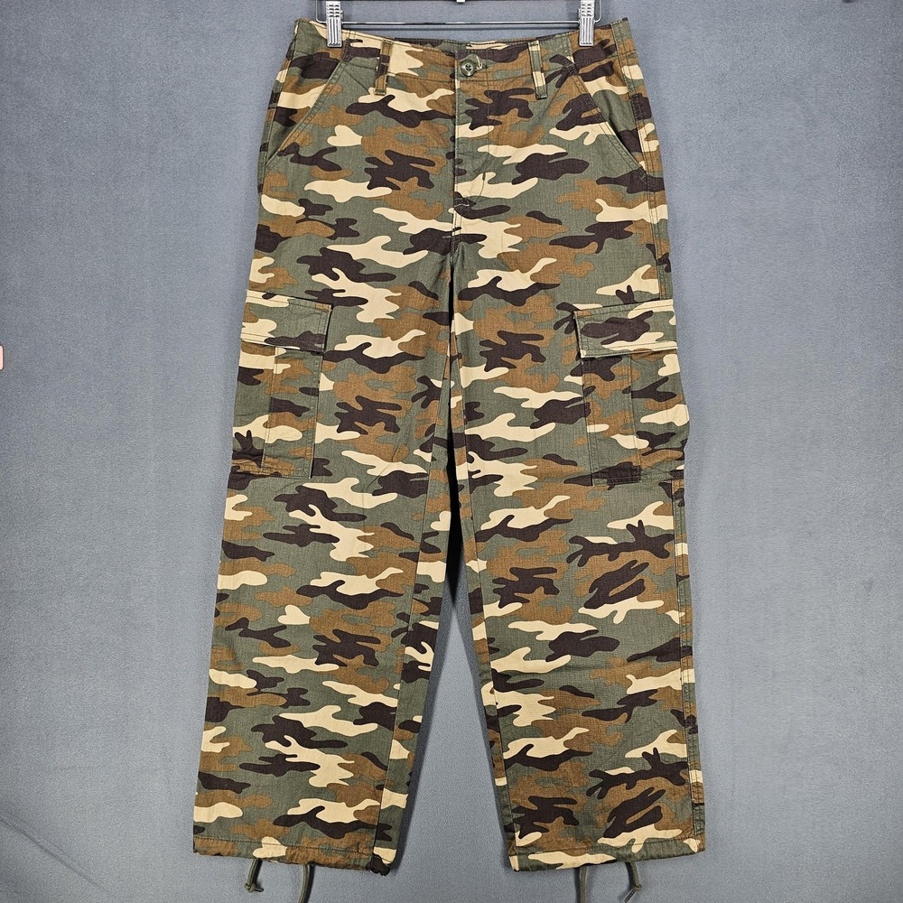 Levis '94 Baggy Pants Womens 28x30 Green Camo Cargo Relaxed Fit Flap Pockets‎